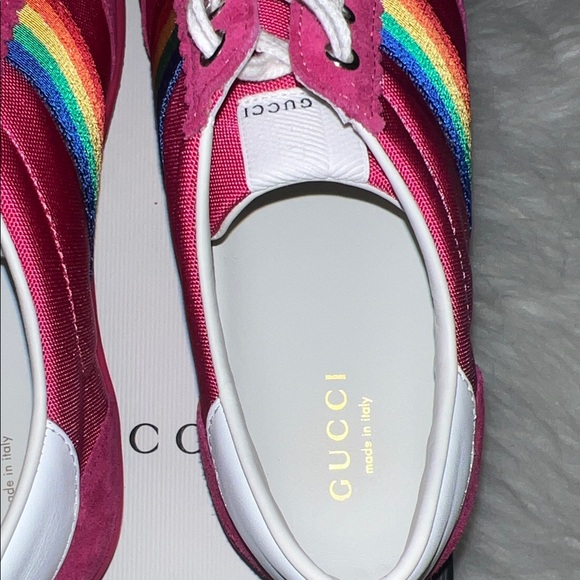 Gucci Fuchsia Sneakers with Multicolor Stripes - Picture 8 of 12